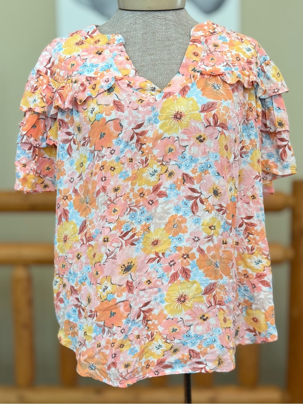 Democracy Cottagecore Ruffle Sleeve Rayon Blouse - Size Large
